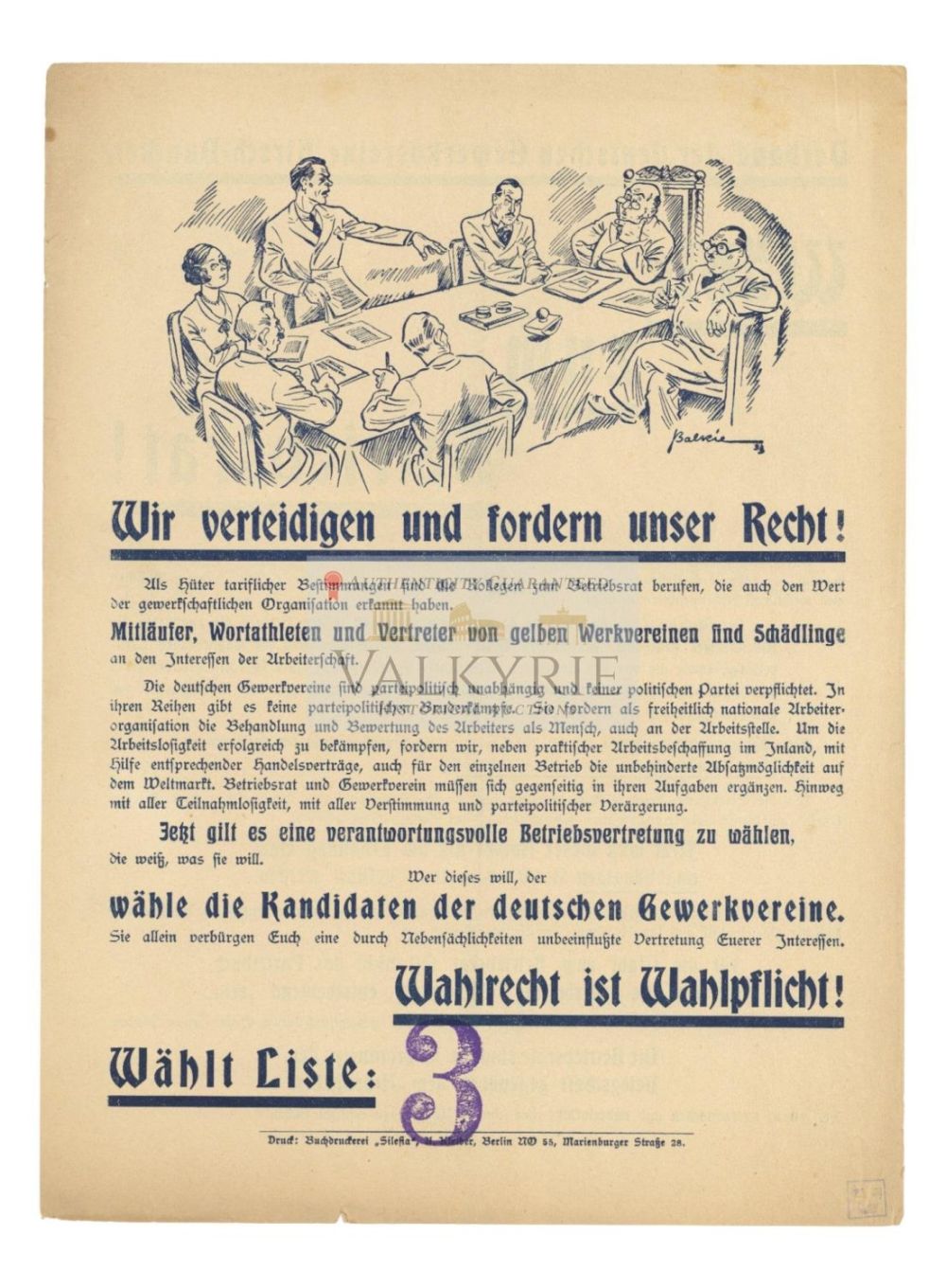 Lot 736: Elections Propaganda for the Verband der Deutschen Gewerkvereine "Vote for the Worker's Council"