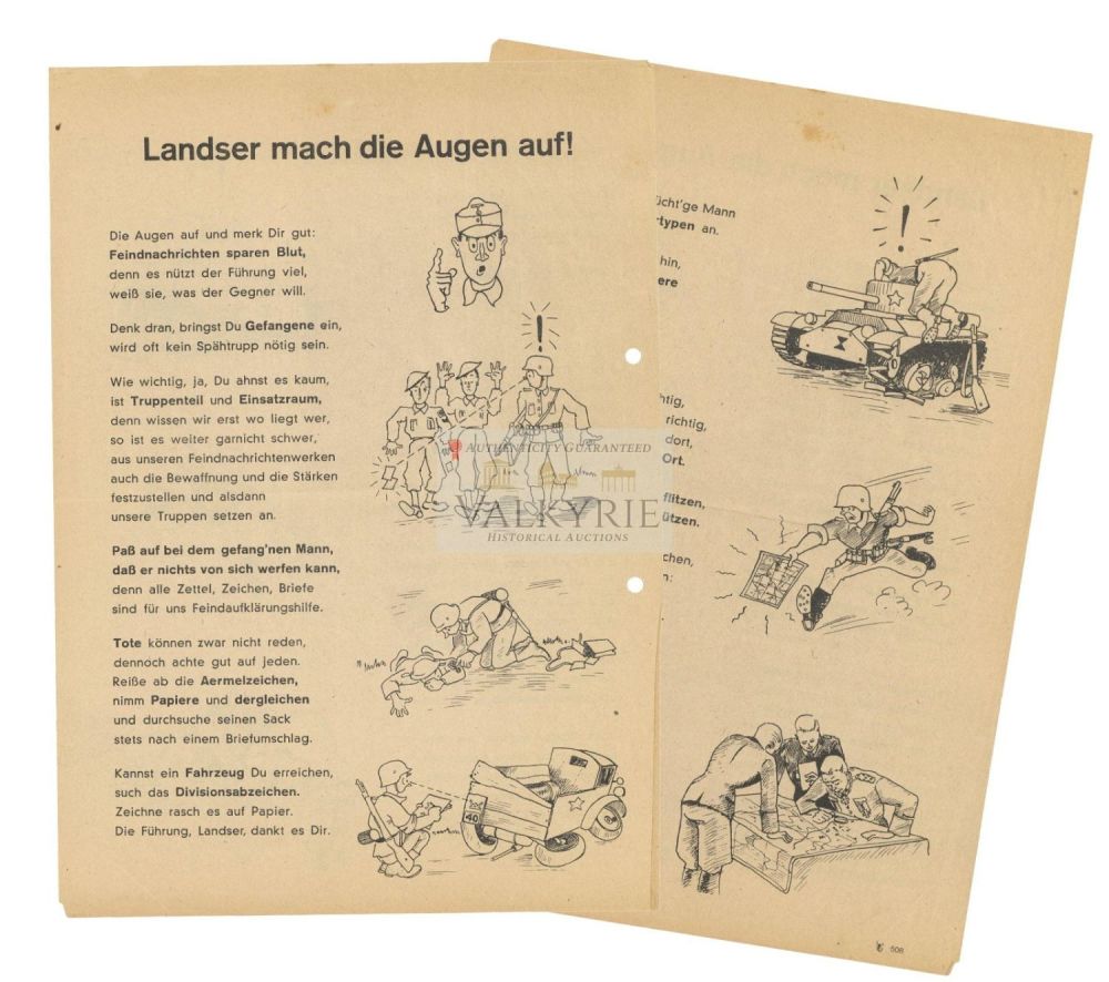 Lot 741: WW2 Period Leaflet With Recommendations for German Soliders "Soldier Open Your Eyes!"