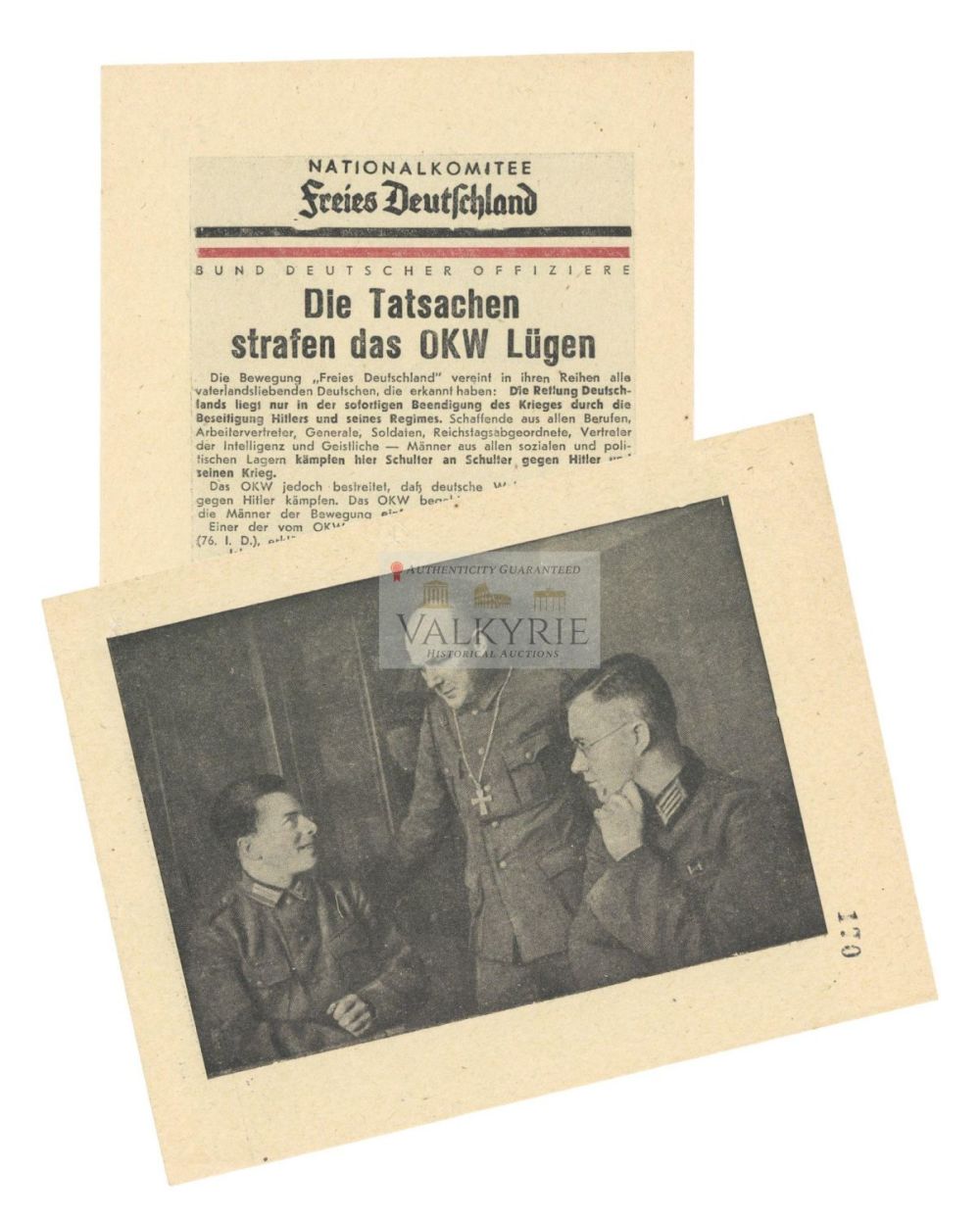 Lot 749: Russian Propaganda Leaflet of the Nationalcommittee for a Free Germany "Lies of the OKW"