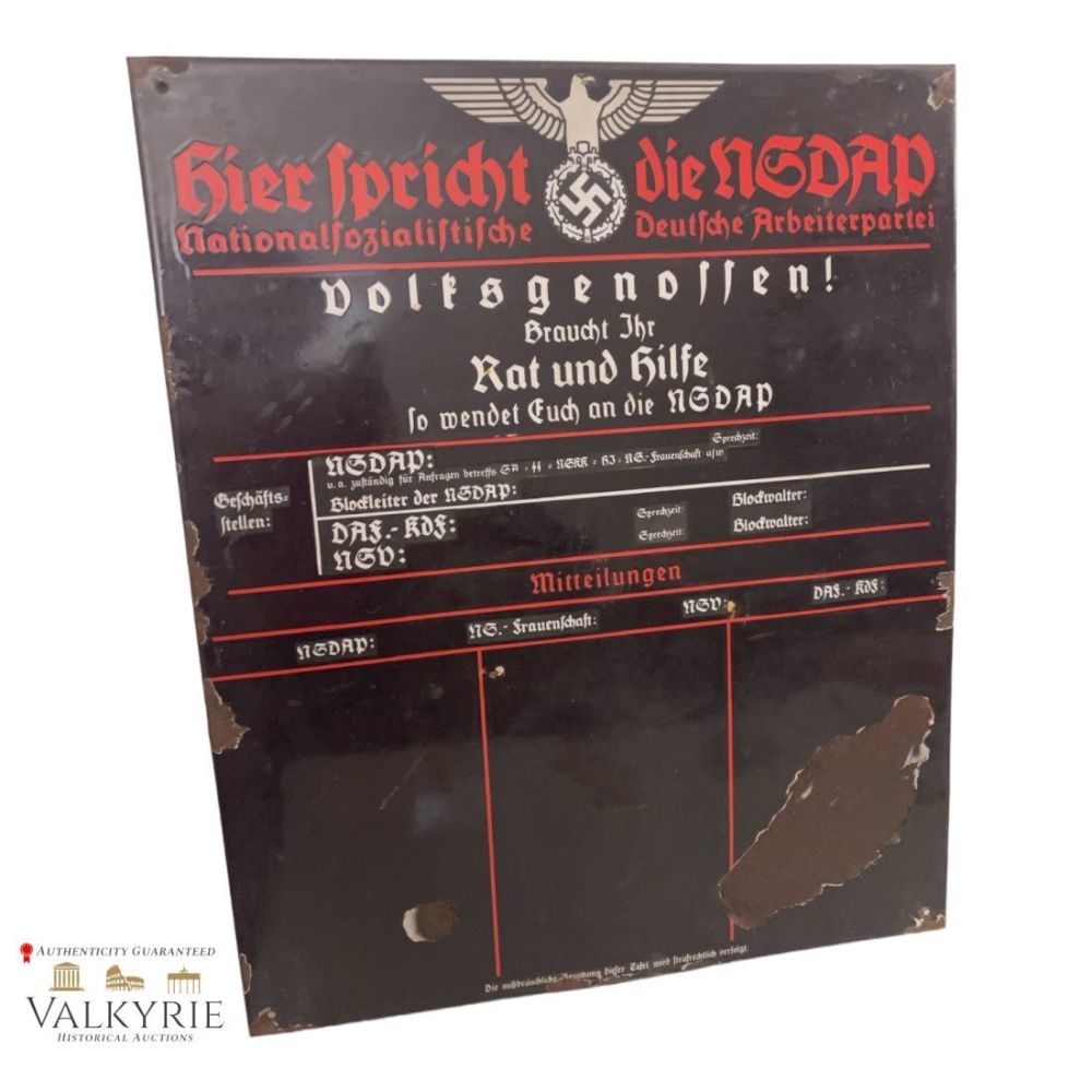 Lot 762: 1938 NSDAP ANNOUNCEMENT SIGN BOARD