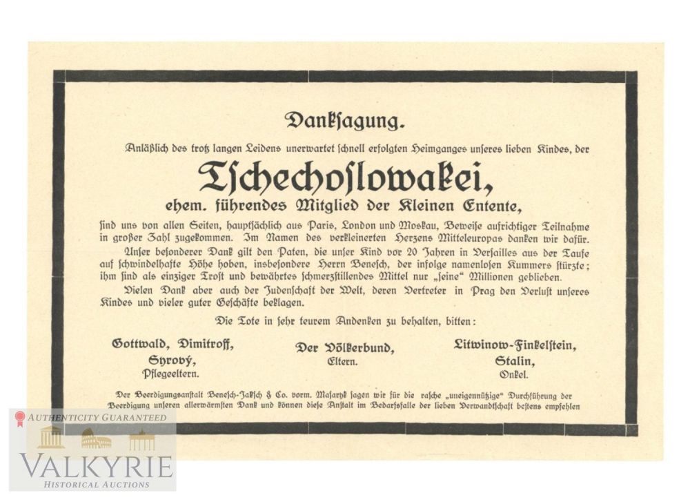 Lot 993: Communist Anti-Nazi War Propaganda About the Annexation of the Sudetenland in 1938