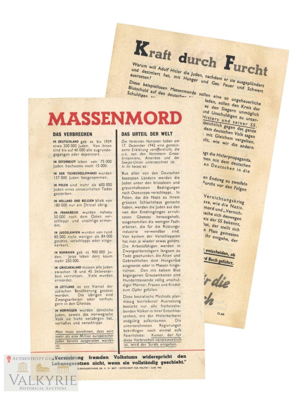 Lot 999: Allied Anti-Nazi WW2 Propaganda Leaflet - Mass Murder