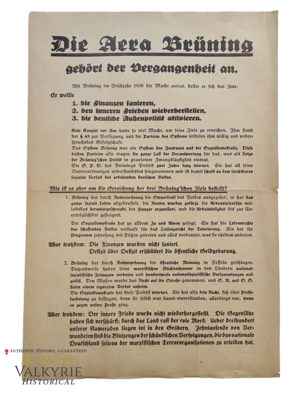 Lot 1198: Nazi Electoral Propaganda Leaflet "The Bruening Era Belongs to the Past"