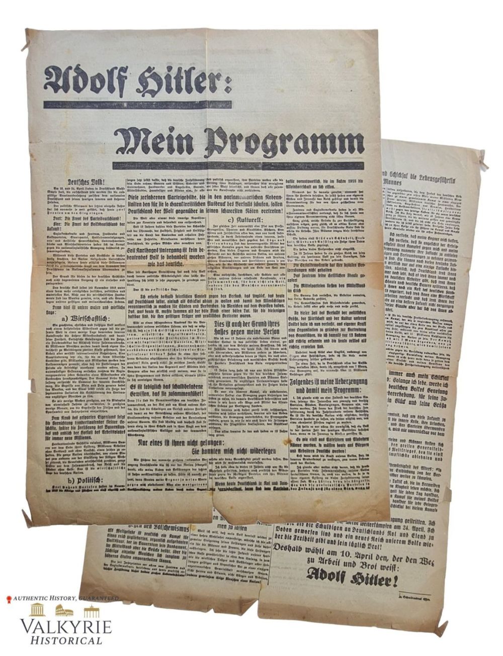 Lot 1201: Nazi Electoral Propaganda Leaflet "Adolf Hitler: My Programme"