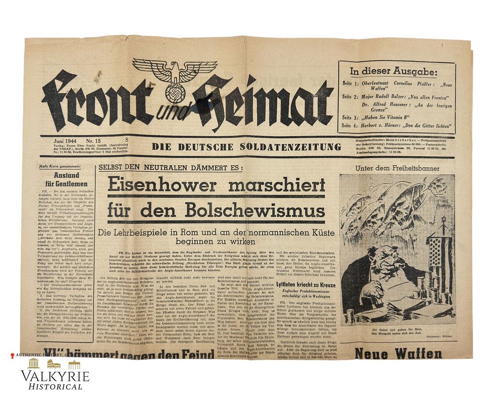 Lot 192: Number 15 of 1944 of the German Soldier Oriented Newspaper "Front und Heimat" Anti-Jewish Content.