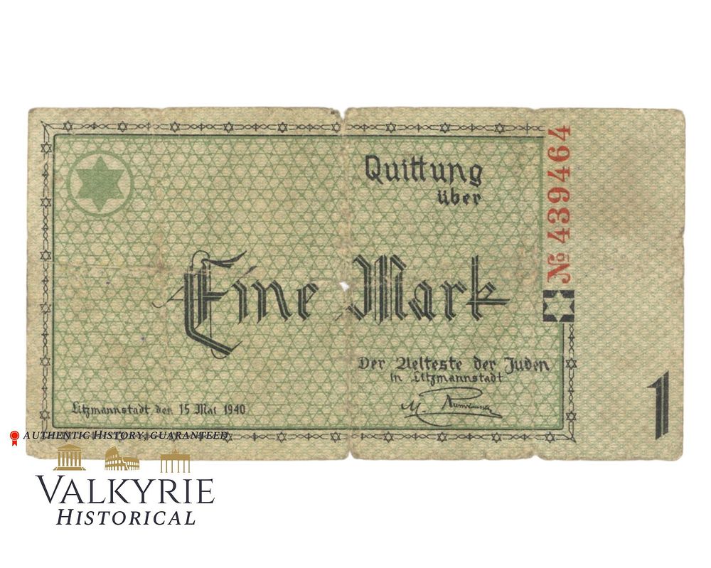 Lot 264: Original Litzmannstadt Jewish Ghetto Banknote of 1 Mark in Used Condition