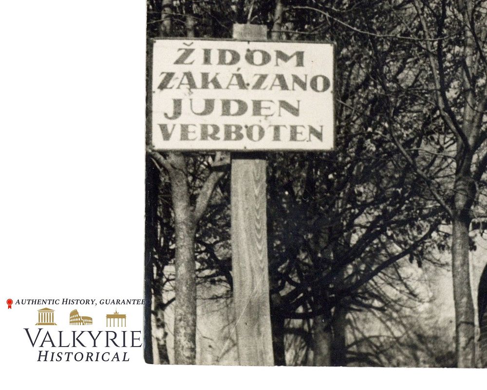 Lot 271: German Press Photo Depicting a Jewish Synagogue in Slovakia With Anti-Jewish Sign
