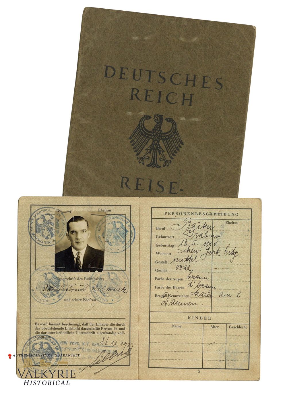 Lot 272: German Passport Issued in 1922 to a Jew Who Lived in New York - 1922