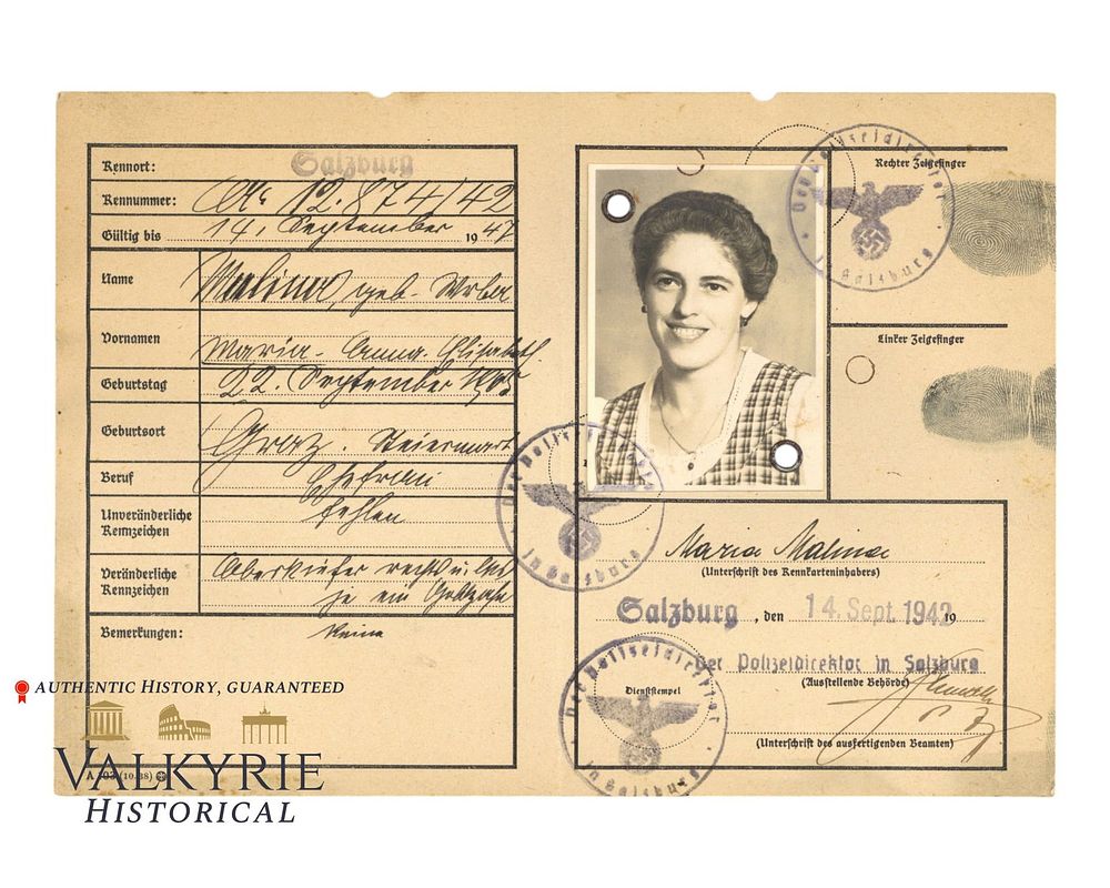 Lot 273: Personal Identity Card Issued in Salzburg in 1942 to an Austrian Woman