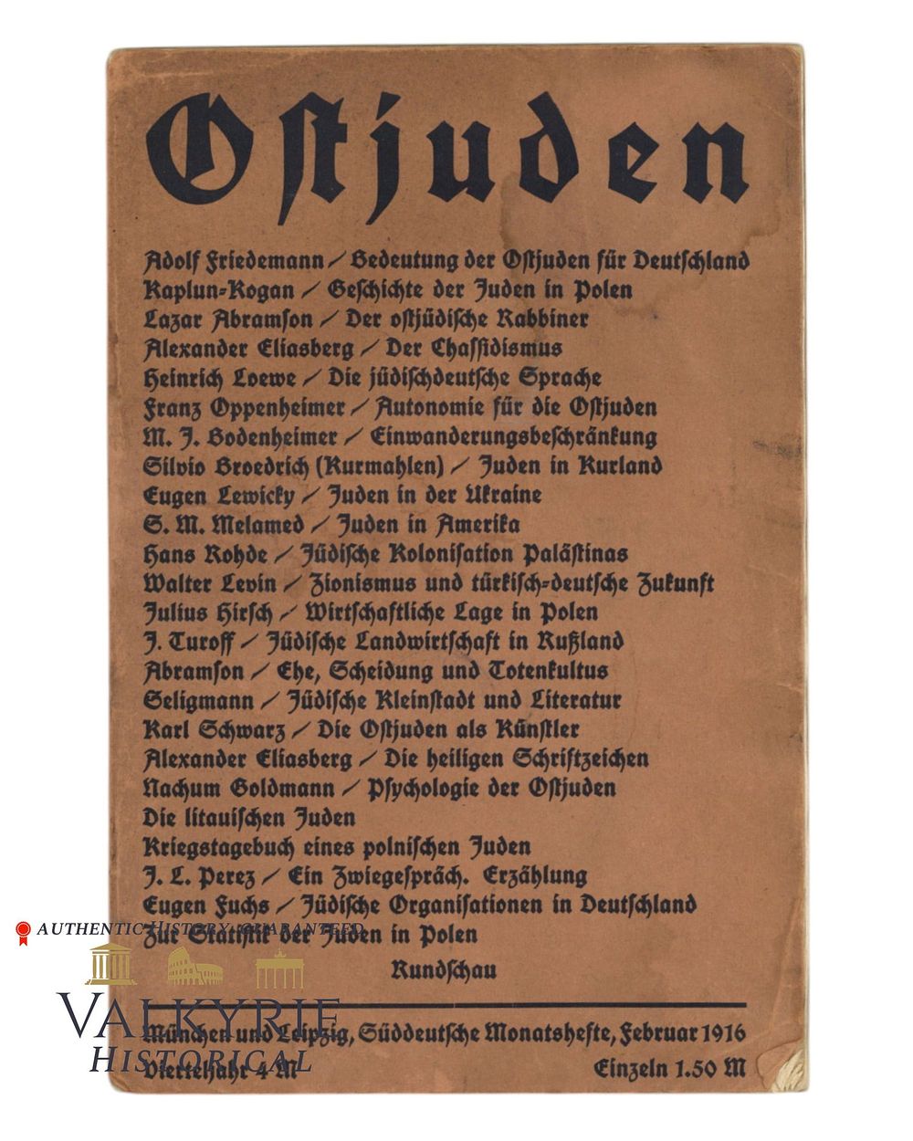 Lot 277: German Anti-Semitic Pamphlet "Eastern Jews" Where Many Jewish Personalities are Listed and Pointed