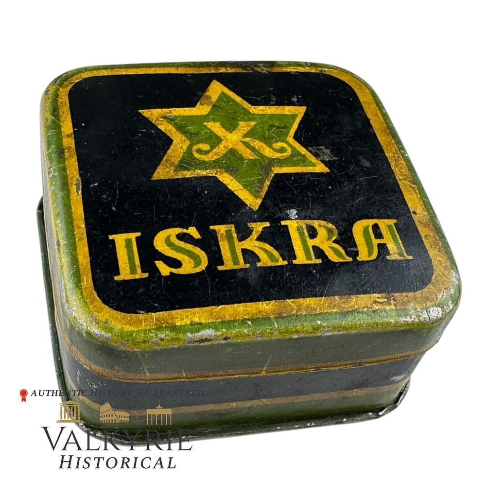 Lot 282: Empty Metal Box of the Jewish Manufacturer ISKRA of the Early Decades of XX Century
