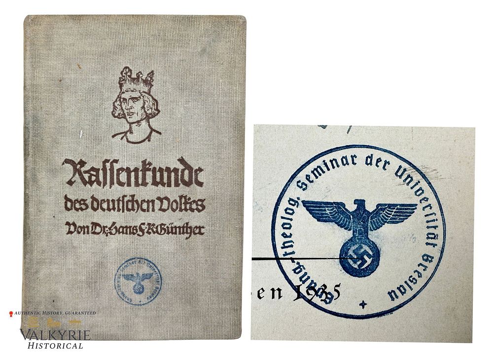 Lot 287: German Book "Racial Studies of the German People" by Dr. Hans F. K. Gunther 1939
