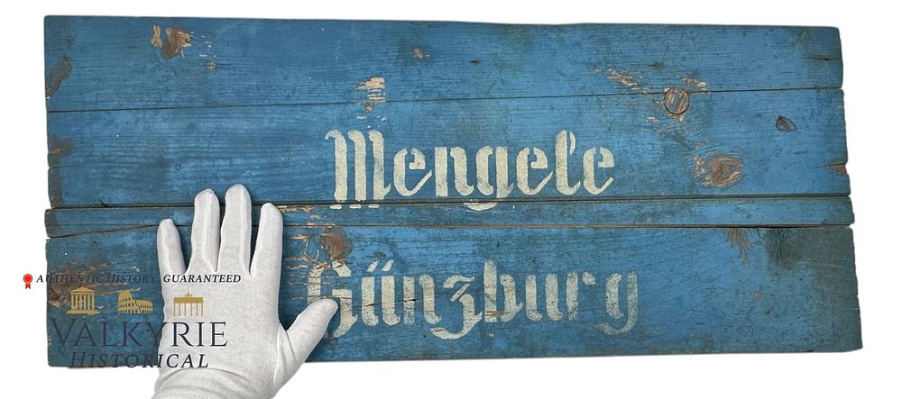 Lot 298: Wooden Sign of the SS Doctor Mengele's Family Company "Karl Mengele & Sohne"