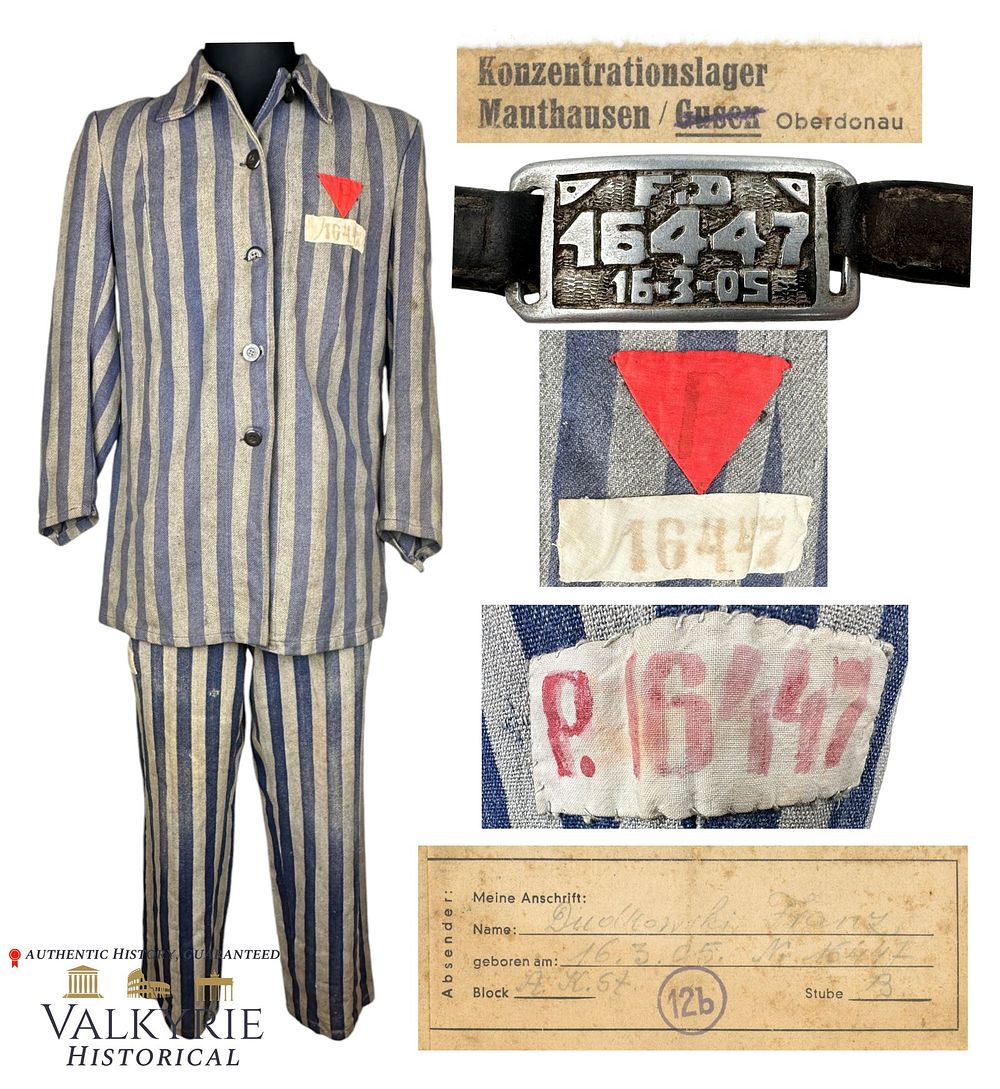Lot 300: Impressive One-of-a-kind Named Uniform and Papers of a Polish Political Prisoner in KL Mauthausen