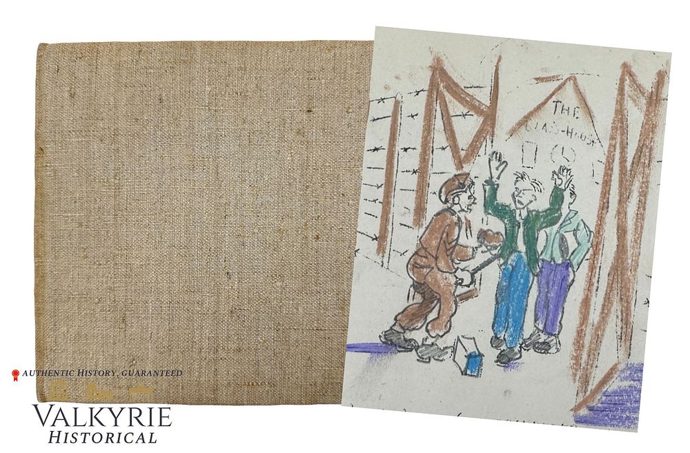 Lot 306: Rare and Unique Book With Text and Illustrations Self-made by Former POW Telling The Experience