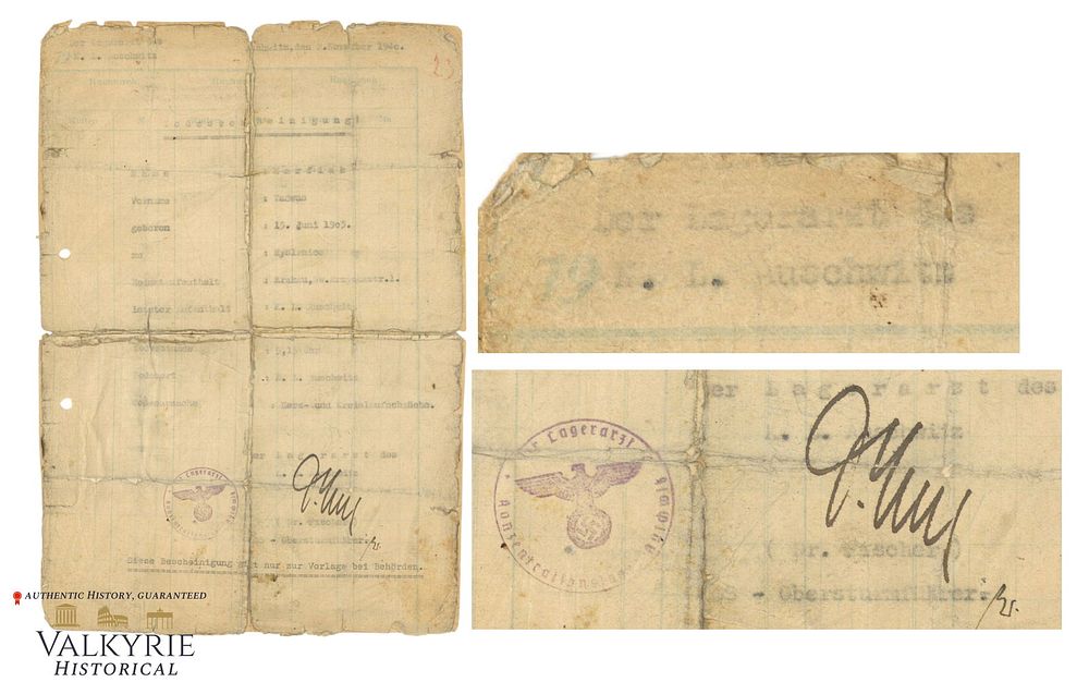 Lot 315: Very Rare Death Certificate Issued to a Prisoner in KL Auschwitz in 1940 - Signed by Camp Doctor!
