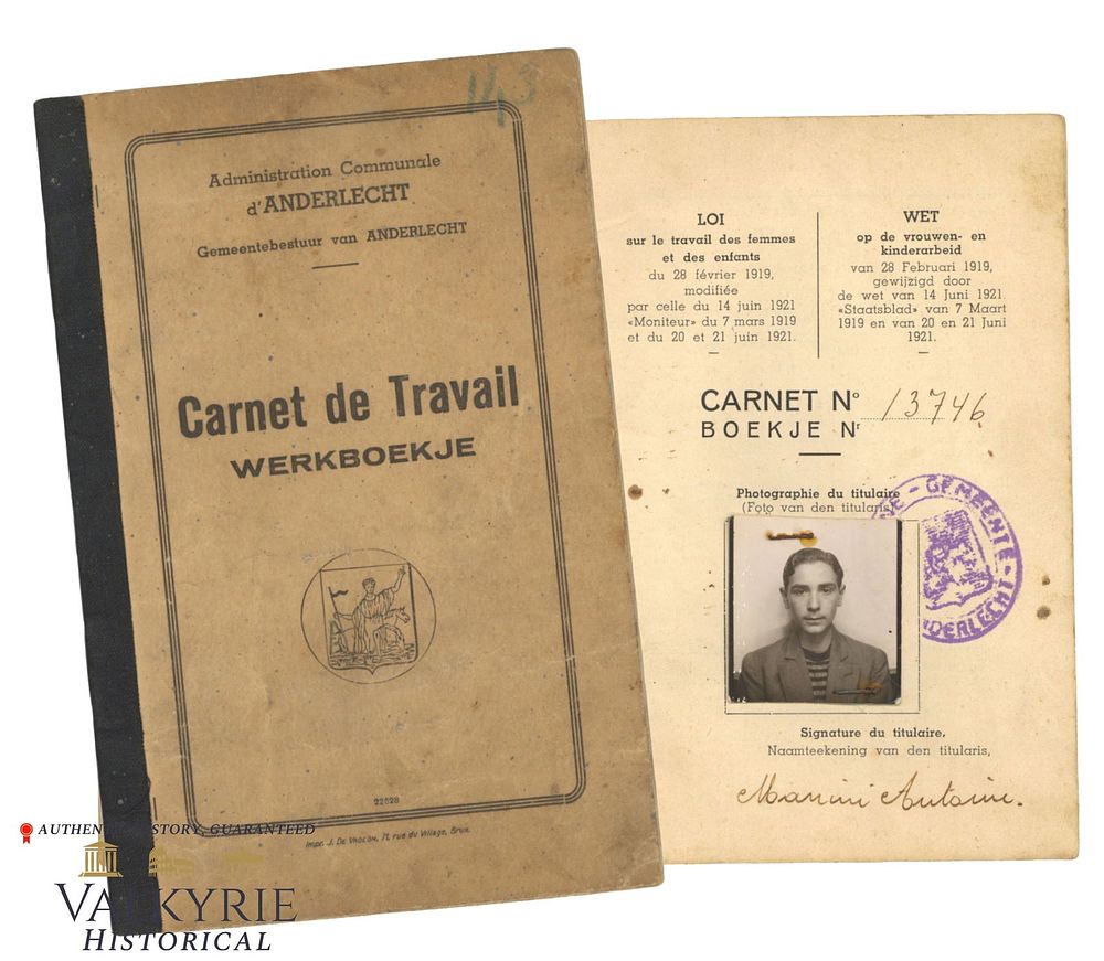Lot 318: Working Card Issued to an Italian Worker in the Occupied City of Anderlecht in 1941