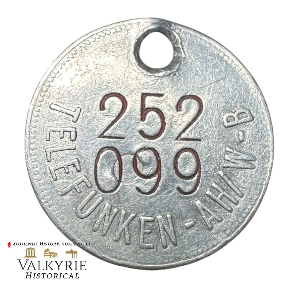 Lot 325: Relic Condition Ground Dug Tag of the German Telefunken Company - Numbered