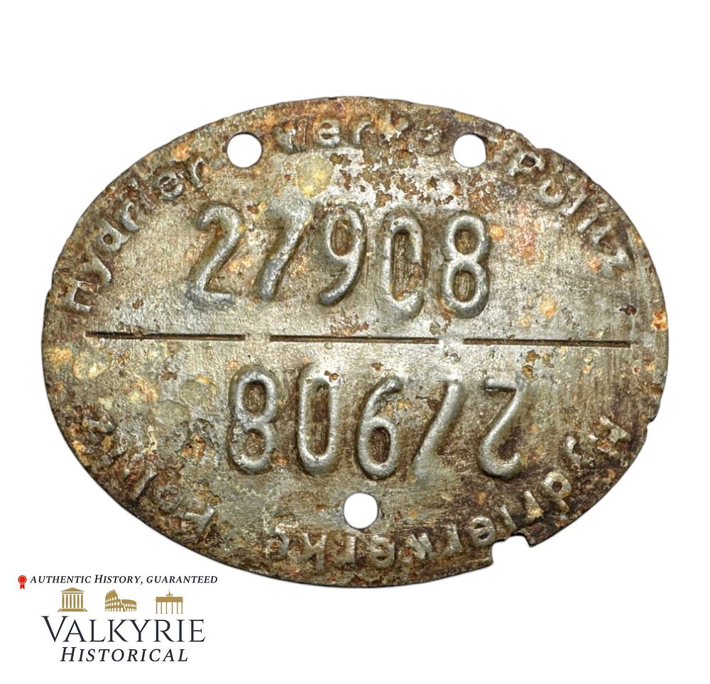 Lot 329: Relic Condition Identification Tag Found in Former Factory Site of Hydrierwerk Company in Poelitz