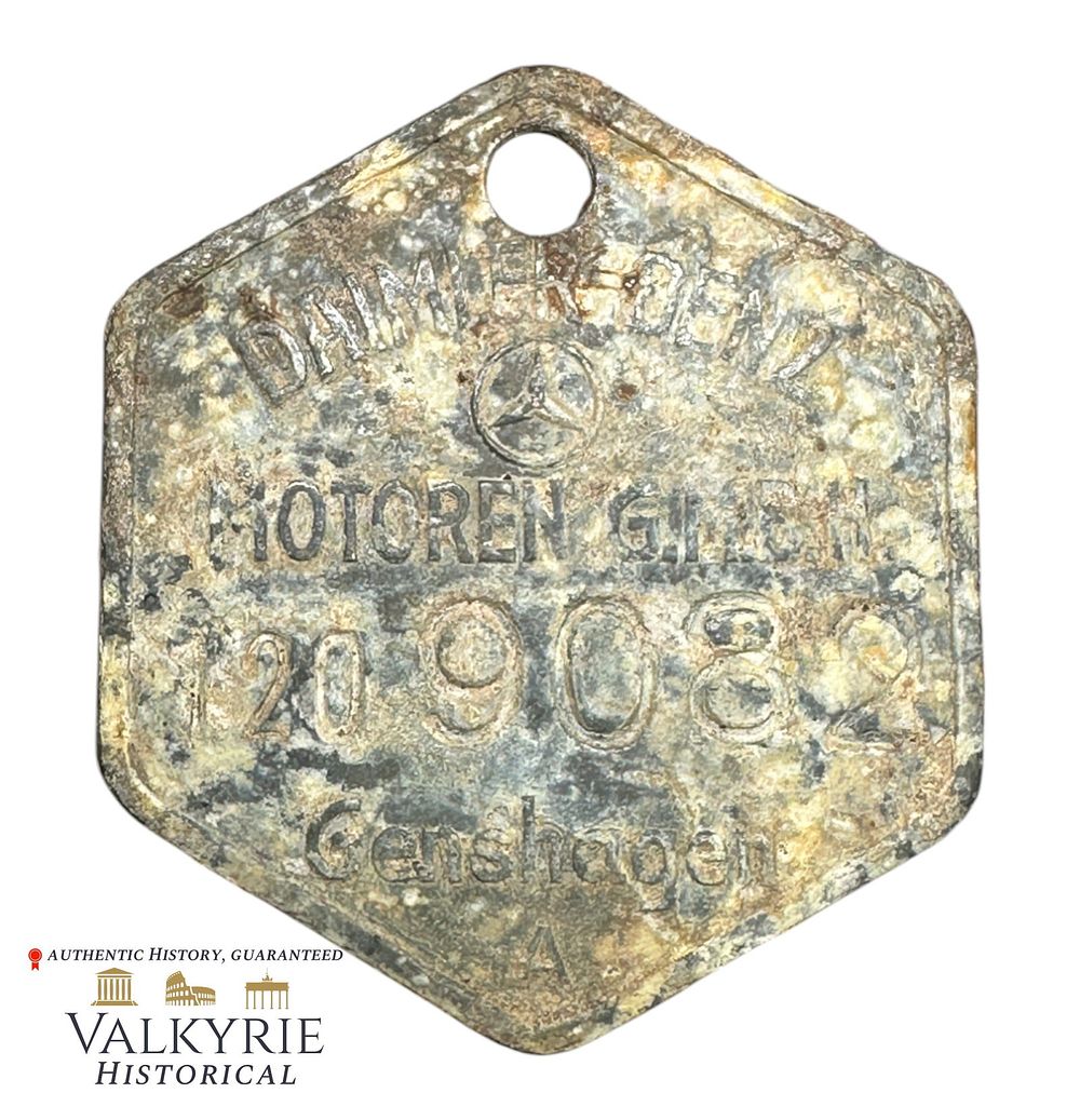 Lot 332: Relic Condition Ground Dug Identification Tag of the Daimler Benz Motor Factory in Genshagen