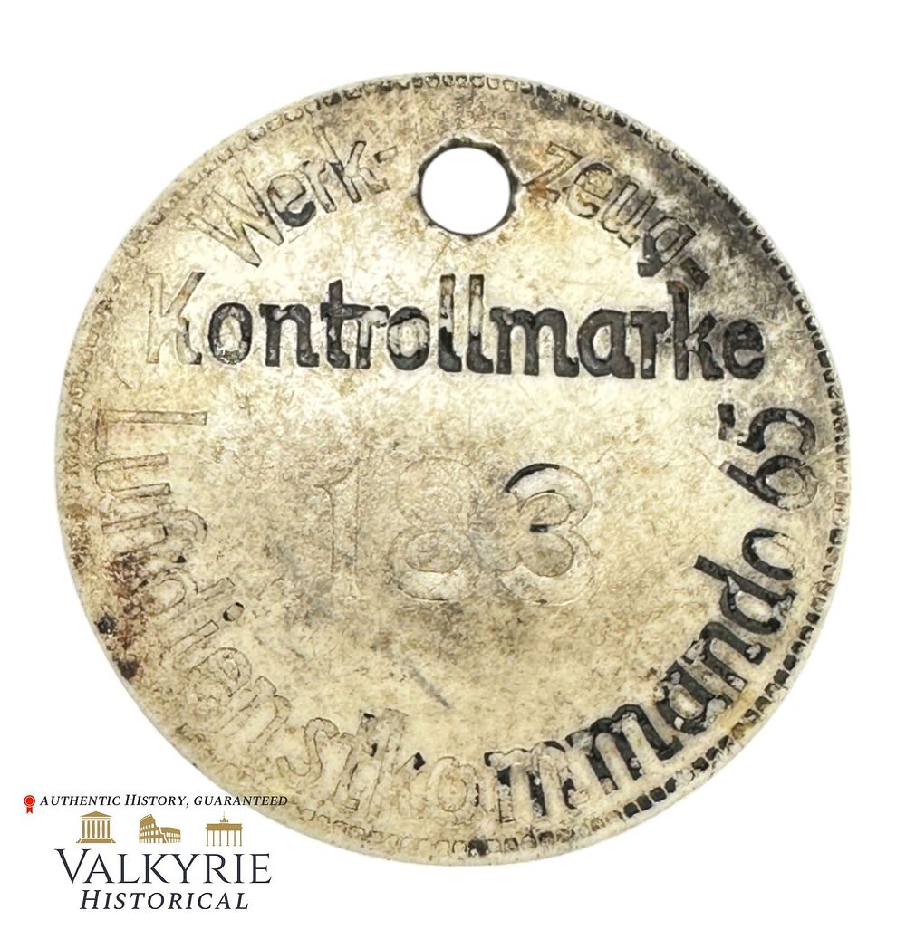 Lot 335: Ground Dug Relic Condition German Luftdienstkommando 65 Tool Control Tag Numbered 183