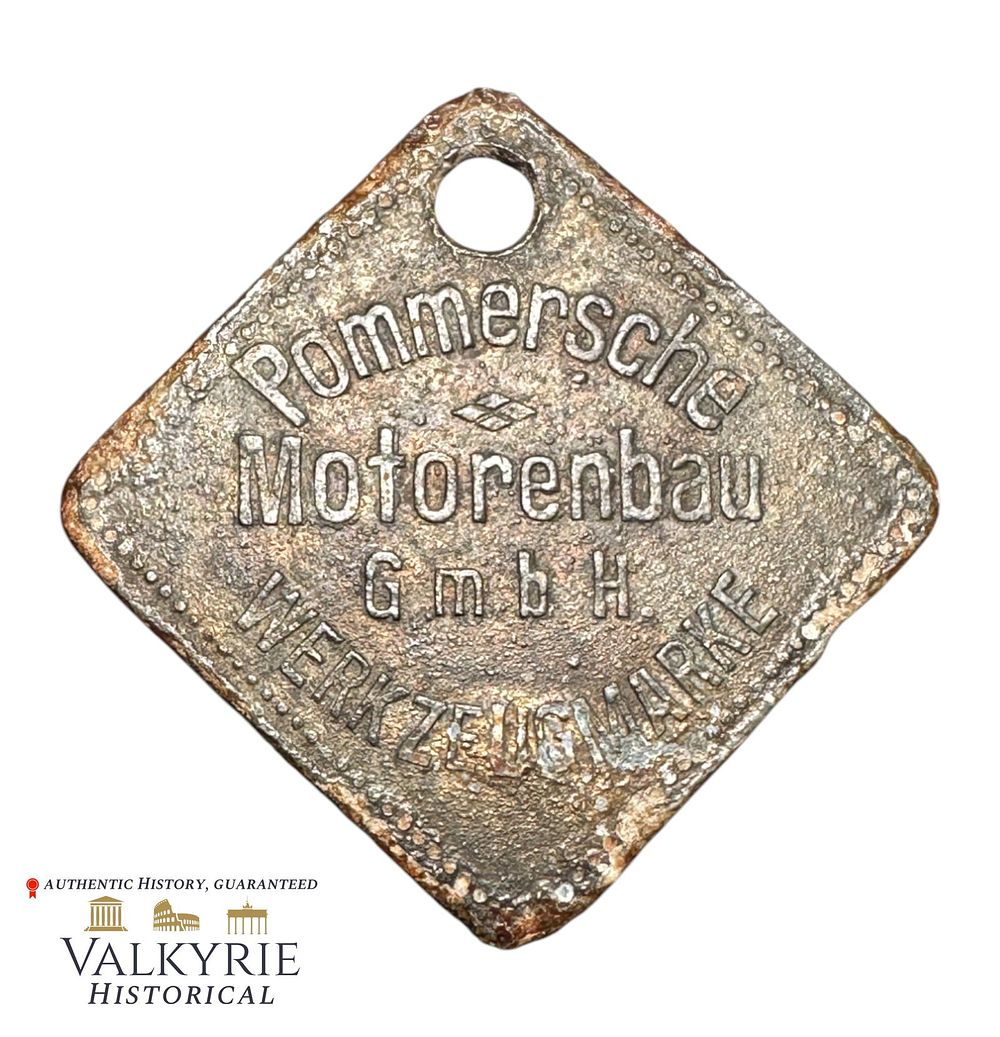 Lot 337: Relic Condition Ground Dug Tool Identification Tag of the "Pommersche Motorenbau" Factory