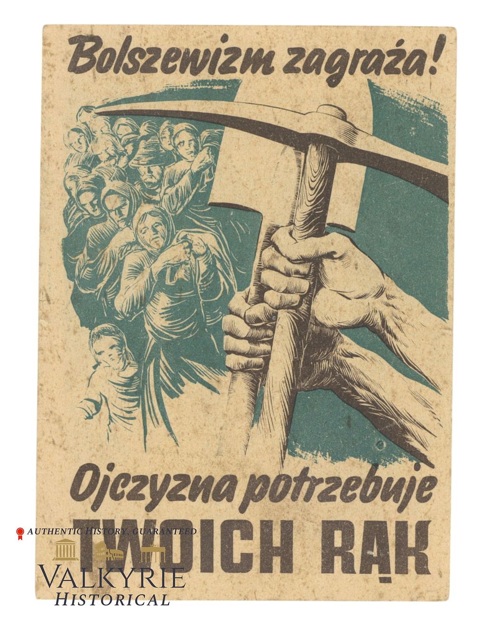 Lot 352: Polish Propaganda Postcard "Bolsheivsm Threatens! The Homeland Needs Your Hand!"