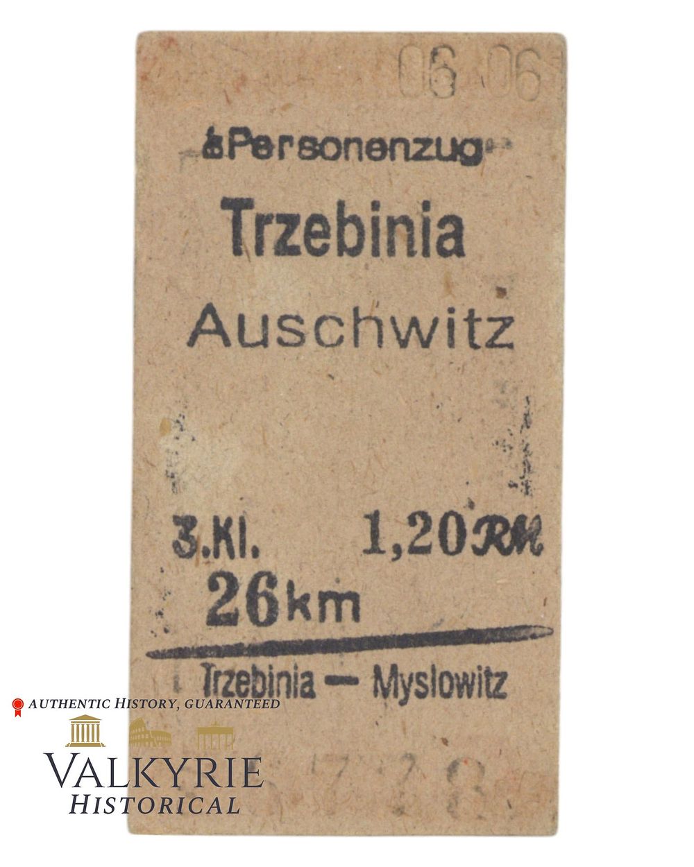 Lot 353: III Reich Period Train Ticket to Travel From Trzebinia  to Auschwitz 40s