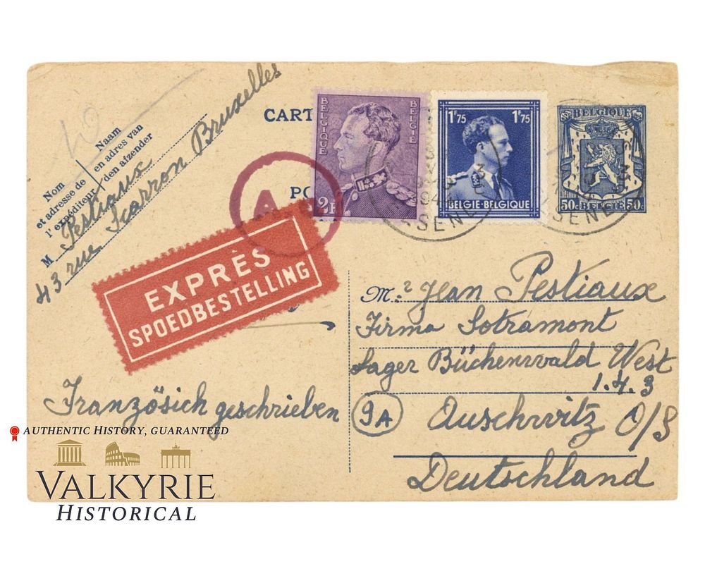 Lot 360: Postcard Sent to Prisoner in Forced Labour Camp "Lager Buchenwald West" in Auschwitz City