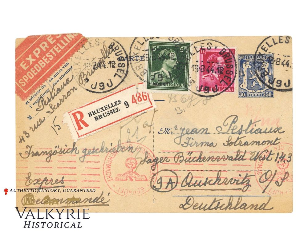 Lot 361: Postcard Sent to Prisoner in Forced Labour Camp "Lager Buchenwald West" in Auschwitz C
