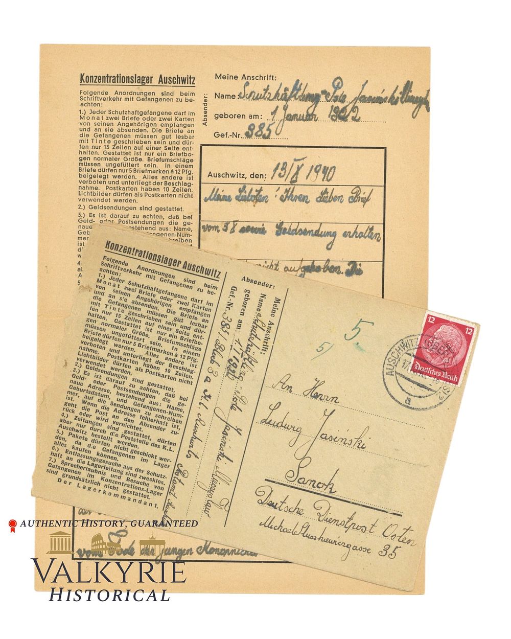 Lot 366: Letter Sent by Very Low Number 385 Polish Prisoner From KL Auschwitz - First Transports - 1940