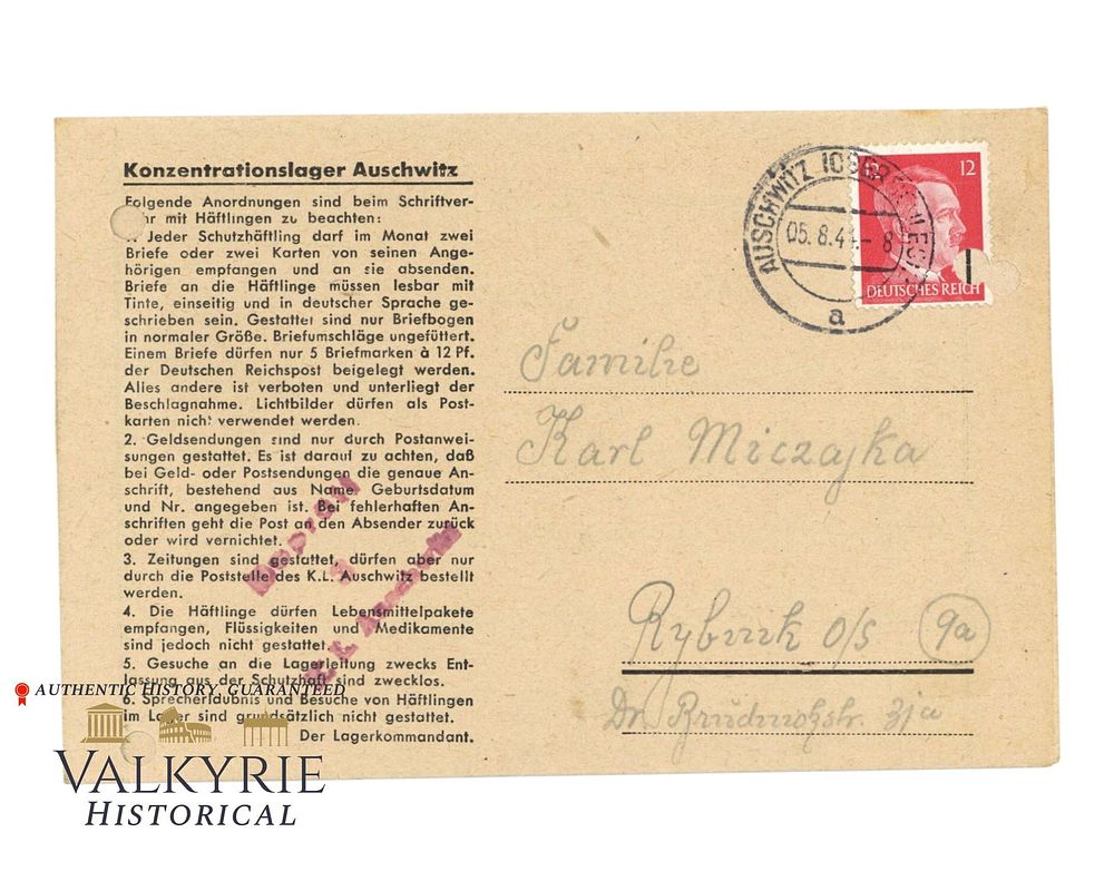 Lot 367: Very Late Period Letter Sent in 1944 by Polish Prisoner From KL Auschwitz