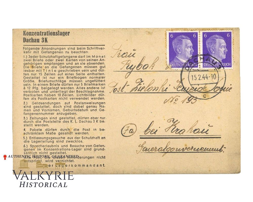 Lot 371: Letter Sent by Inmate of the KL Dachau in 1944