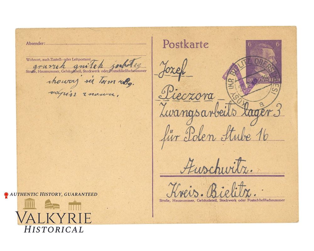 Lot 372: Postcard Sent by a Pole From Slave Force Labour Camp in the City of Auschwitz - Bielitz - 1942