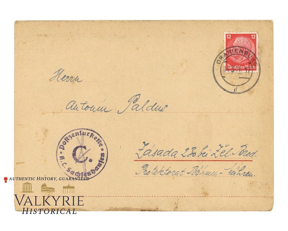Lot 373: Letter Sent by Inmate From KL Sachsenhausen in 1941
