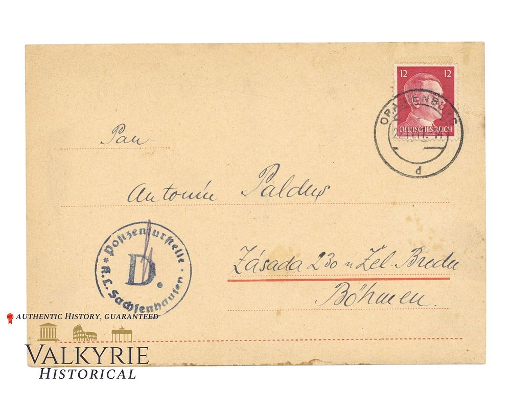 Lot 374: Letter Sent by Inmate From KL Sachsenhausen in 1941
