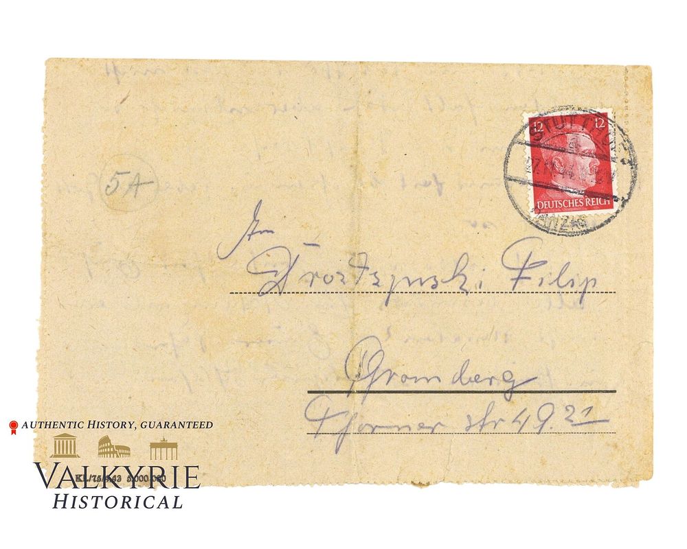 Lot 380: Letter Sent by Inmate From KL Stutthof in 1944