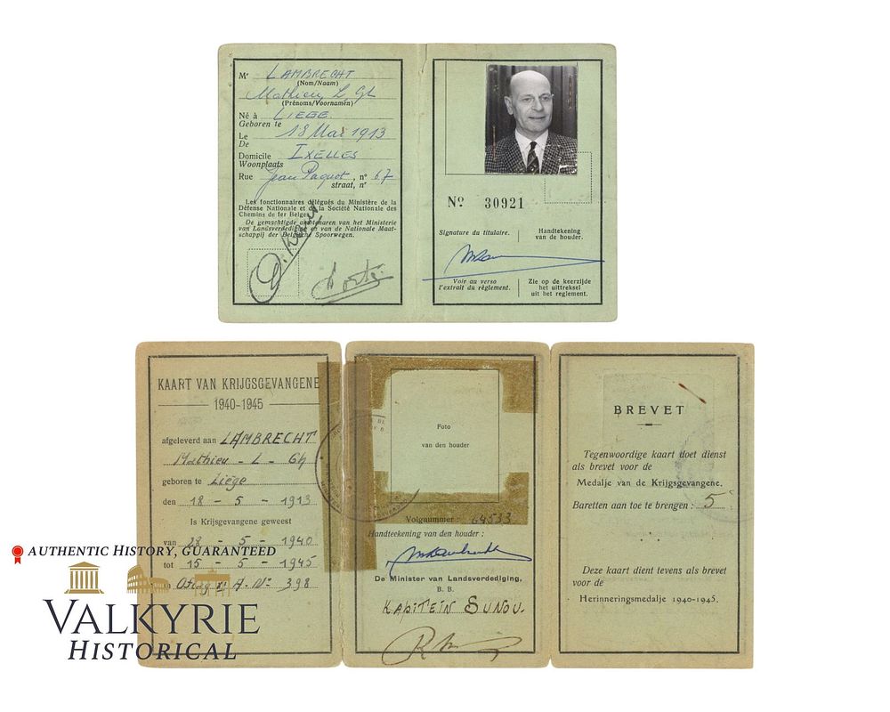 Lot 385: 2 Identification Cards Issued to a Former Belgian Prisoner of War During WW2