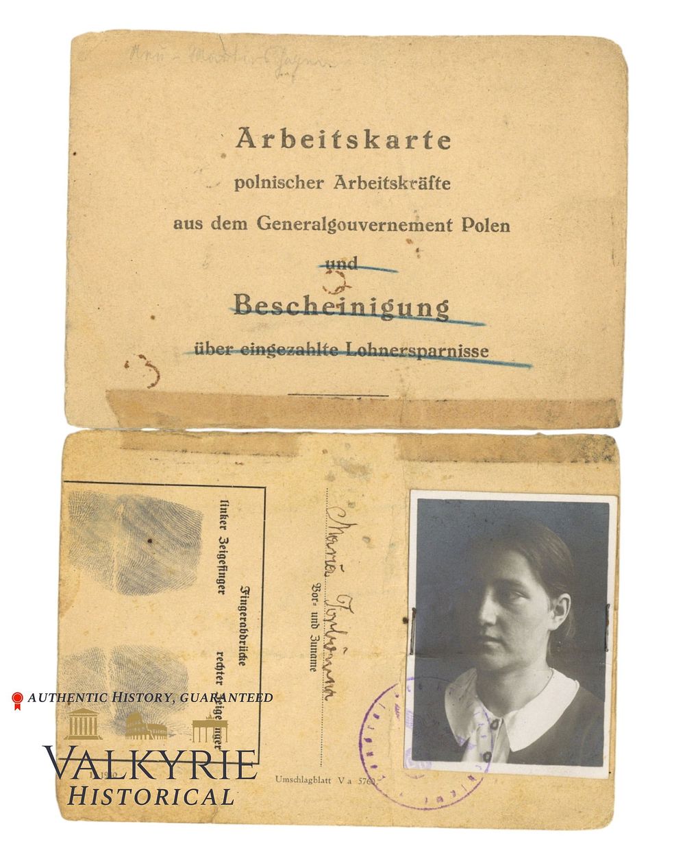 Lot 387: Work Card Issued to a Polish Woman by German Authorities in 1942 in the Generalgouvernement