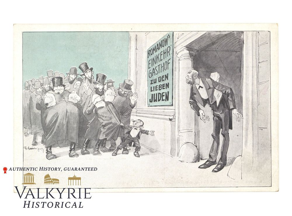 Lot 404: Austrian Anti-Semitic Postcard "Romanov's Retreat Inn to the Dear Jews" -ca. 1910