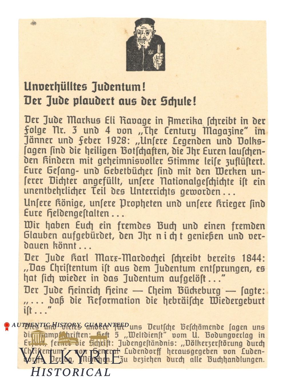 Lot 411: German Anti-Semitic Postcard "Unconcealed Judaism! The Jew is Chatting From School!" 1930s