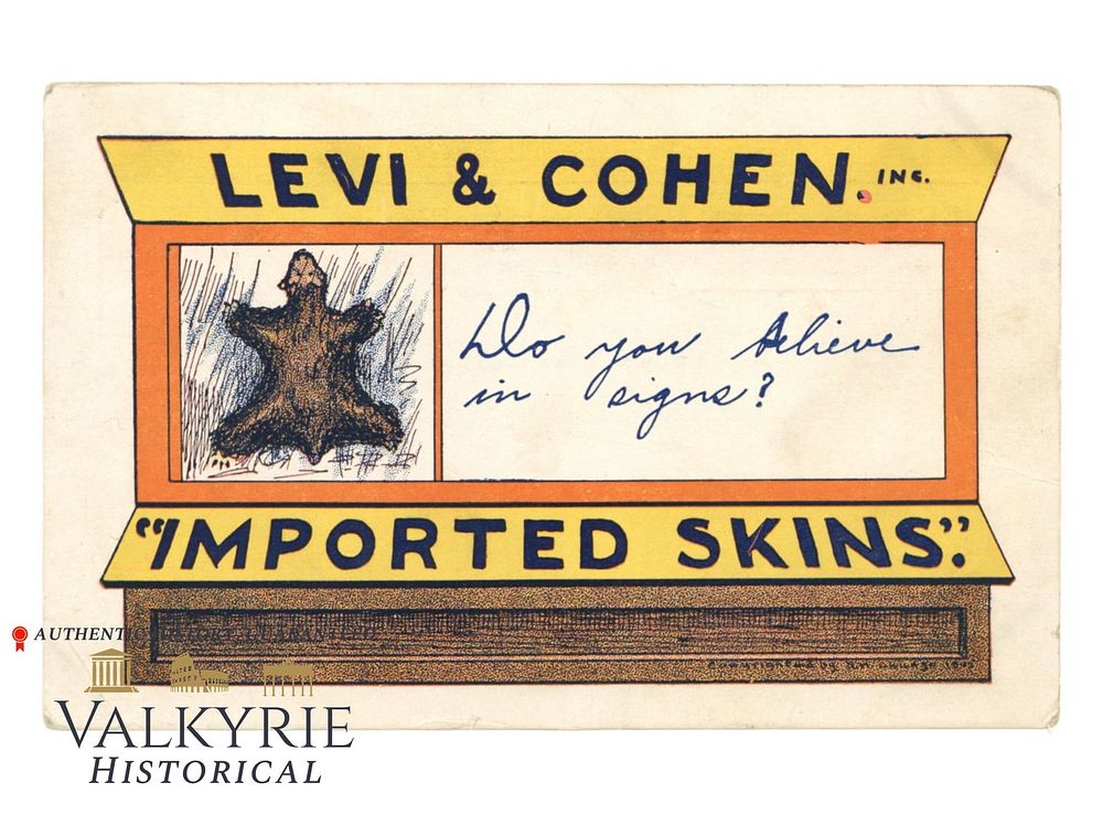 Lot 423: British Anti-Semitic Postcard "Levi & Cohen Inc. Imported Skins" Early 1900s