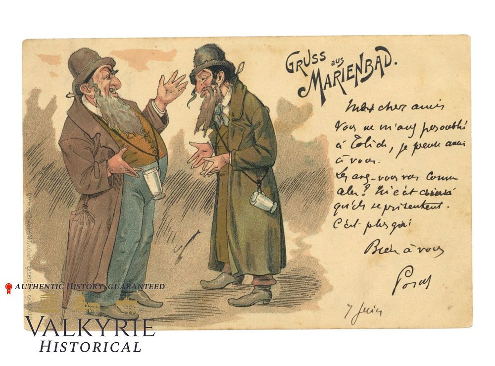 Lot 435: German Anti-Semitic Postcard Representing 2 Jewish Beggars "Greetings From Marienbad" - Early 1900s