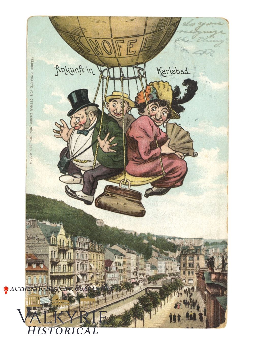 Lot 439: German Anti-Semitic Postcard Representing Jews in a Balloon "Arrival in Karlsbad" - Early 1900s