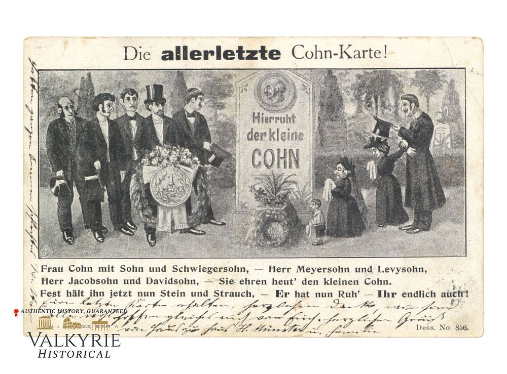 Lot 482: German Anti-Semitic Postcard "The Very Last Card of Little Cohn" - 1902