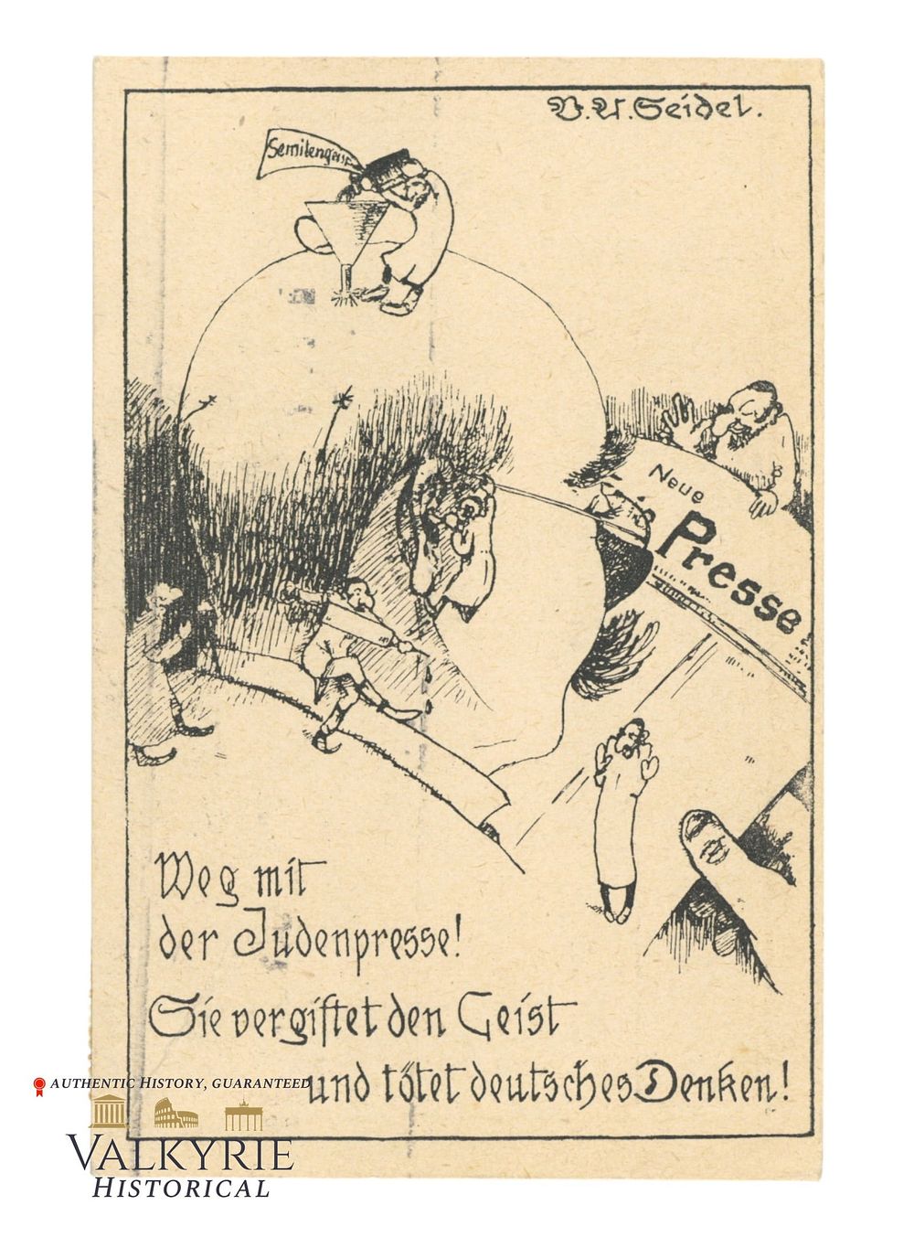 Lot 494: German Anti-Semitic Postcard "Put The Jewish Press Away!" - 1920s