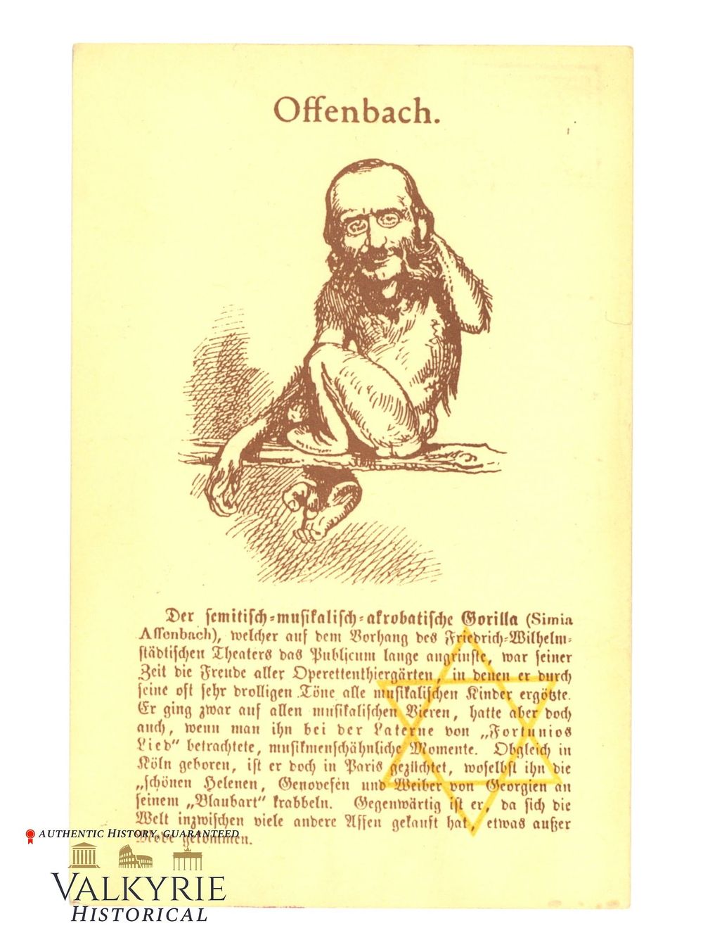 Lot 498: German Anti-Semitic Postcard Comparing the Jewish Music Composer With an Ape - 1937