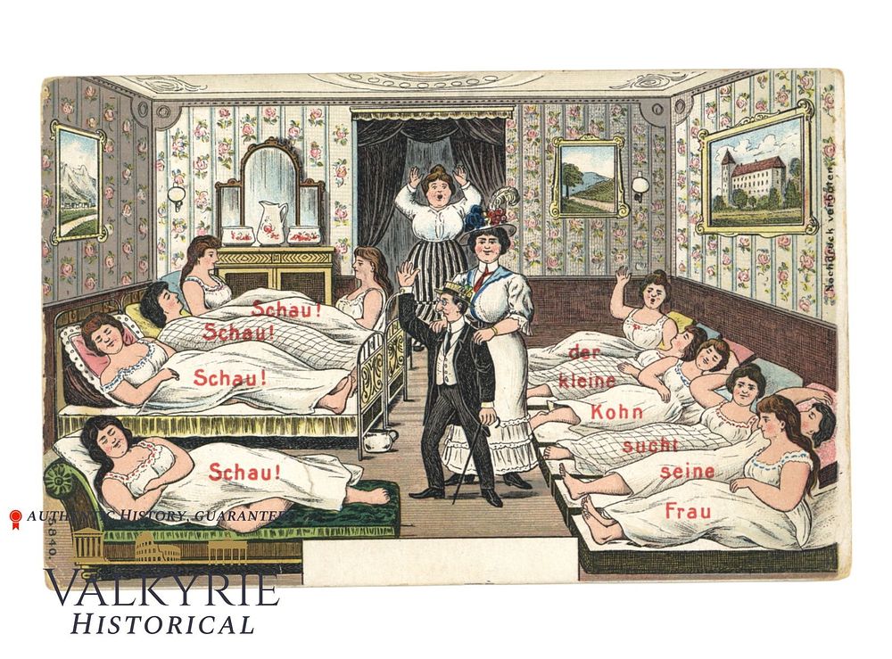 Lot 531: German Anti-Semitic Postcard Radicalizing a Jew Looking For His Wife in a Brothel 1910