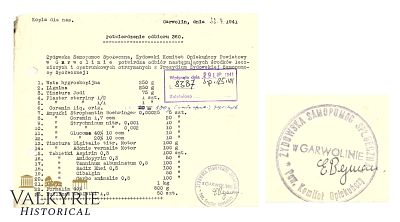 Document of the Jewish Ghetto of Garwolin in Poland Confirming Reception of Some Medicines 1941. 