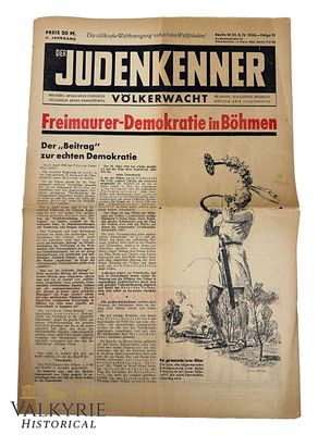German Anti-Semitic Newspaper "Der Judenkenner" (The Jew Connoisseur) - Aryan News - Nr. 15 - 